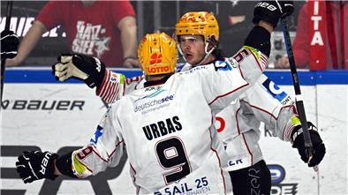 Zwei Eishockeyspieler jubeln