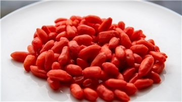 Goji-Beeren liegen auf einem Teller.