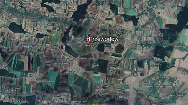 Einschlag in Polen war wohl ukrainische Flugabwehrrakete Die Google-Earth-Luftaufnahme zeigt die Region um den Ort Przewodow in Polen nahe der Grenze zur Ukraine (rechts).
