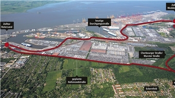 Luftbild vom Hafen mit roten Einzeichnungen 