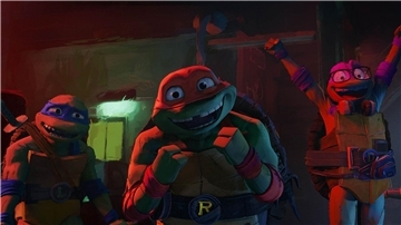 Die Ninja Turtles in einer Szene des Films „Teenage Mutant Ninja Turtles: Mutant Mayhem.“