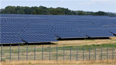 Das Foto zeigt eine Freiflächen-Photovoltaikanlage. 