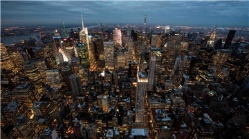 Die Skyline von Manhattan mit ihren vielen Bürotürmen. Ein ungewöhnlich starkes Erdbeben und mehrere Nachbeben hatten erschüttert.