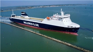 Die „South Enabler“ soll im Mai übergeben werden und dann für Mann Lines im Liniendienst fahren. Bremerhaven und Cuxhaven wird die Ro-Ro-Frachtfähre regelmäßig anlaufen.