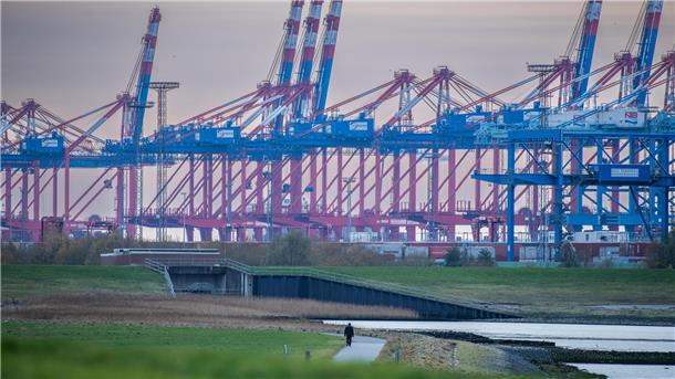 Eine Reihe mit Containerbrücken.