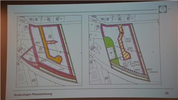 Die ursprüngliche Baugebiet-Planung (links) kann in Glinstedt nicht realisiert werden. Wegen eines kleinen Waldes und einem Regenrückhaltebecken wird es kleiner (rechts). 