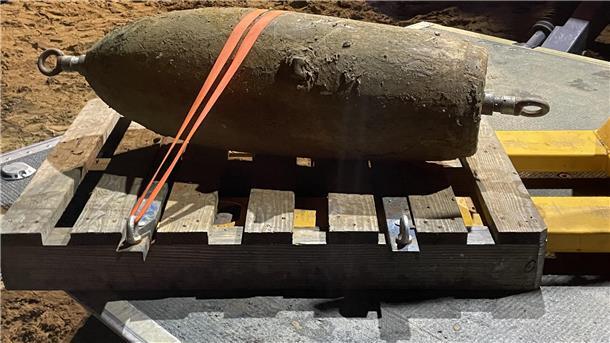 Die Weltkriegsbombe nach der Entschärfung.