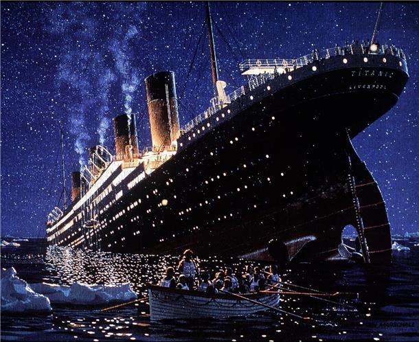 Die zeitgenössische Darstellung zeigt den Untergang des Luxusliners Titanic vor rund hundert Jahren (1912) (Reproaufnahme vom 14. 1. 1998).