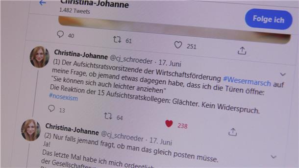 Diesen Beitrag veröffentliche Christina-Johanne Schröder am Mittwochabend auf ihrem Twitter-Kanal. Auch bei Facebook machte sie den Vorfall öffentlich. Daraufhin erhielt sie zahlreiche unterstützende Beiträge aus der ganzen Republik.