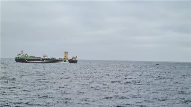 Meeresschützer auf der „John Paul DeJoria“: Tine will wieder kommen Dimensionen: Links im Bild die Margiris. Das Schlauchboot als kleiner, schwarzer Punkt ist kaum zu sehen.