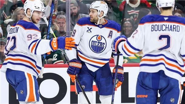 Draisaitl überragt für Oilers gegen Minnesota Edmontons Leon Draisaitl (Mitte) überragte gegen die Minnesota Wild mit vier Scorerpunkten.