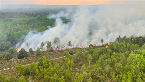 Ein Blick auf das Waldbrandgebiet in Jüterbog aus einem Hubschrauber der Bundespolizei.