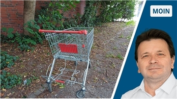 Rechts im Bild ein Einkaufswagen in einem Park, links das Foto von Ismail Kul. 