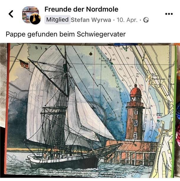 Ein Gruppen-Mitglied hat bei seinem Schwiegervater eine alte Pappe mit einer Zeichnung des Molenturms gefunden.