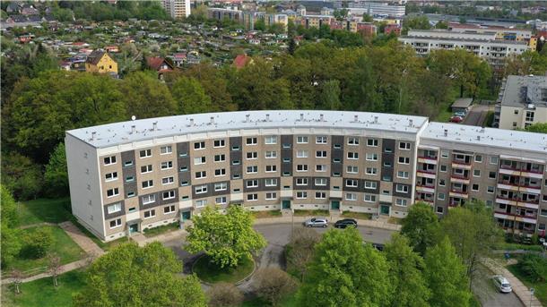 Ein Plattenbau in Gera Lusan, der mittlerweile unter Denkmalschutz steht.