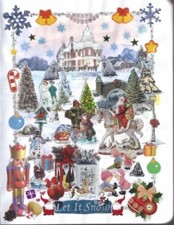 Eine Seite aus meinem Tagebuch. Die Collage stelle ich immer mit Sticker, Cut-Outs und Tusche zusammen. Herzliche Weihnachtsgrüße an alle.