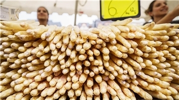Niedrigste Spargelernte in Niedersachsen seit 2013 Ein Verkaufsstand für Spargel auf einem Markt.