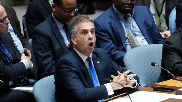 Israel: 400 „Terrorziele“ getroffen Eli Cohen, Außenminister von Israel, spricht während einer Sitzung des Weltsicherheitsrat im Hauptquartier der Vereinten Nationen.