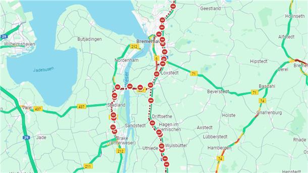 Bauernproteste: Heute Morgen wird der Hafen in Bremerhaven blockiert Entlang der A27 sind viele Abfahrten und Auffahrten blockiert.