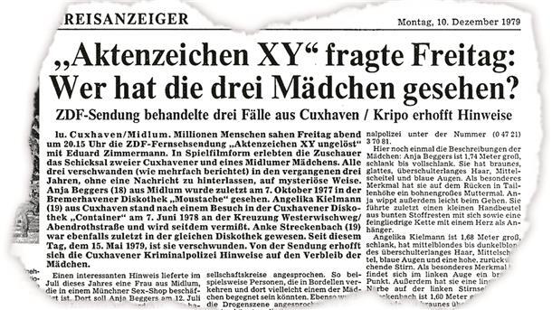 Ein Zeitungsausschnitt aus der Nordsee-Zeitung vom 10. Dezember 1979