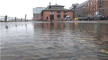Etwas Wasser ist auf den Hamburger Fischmarkt geschwappt.