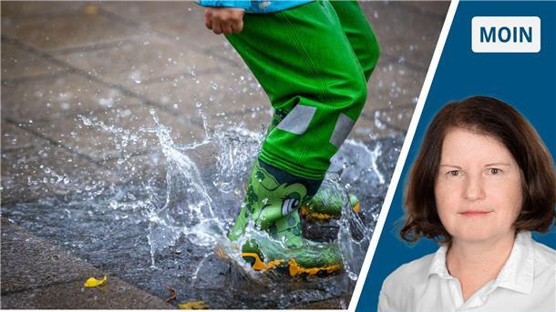 Für Regentage empfiehlt Reporterin Heike Leuschner: Gummistiefel an und rein in die Pfütze. 