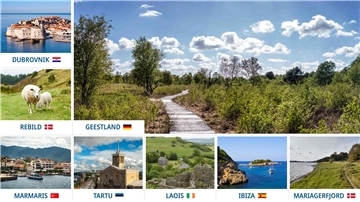 Bilder-Kombo im Stile einer Postkarte von touristischen Orten