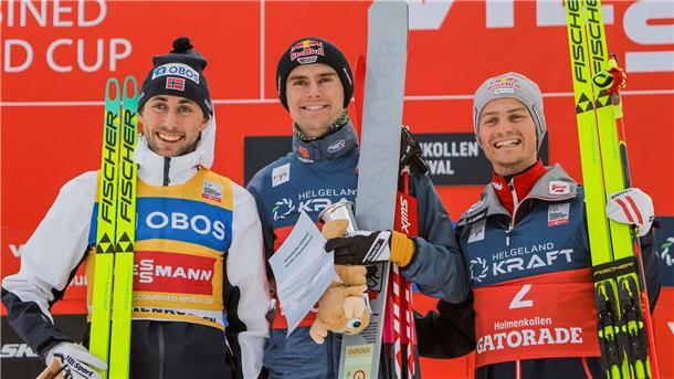 Ehrenrunde in Oslo: Riiber schenkt Gesamtweltcup ab Geiger und Riiber kämpften ums Gelbe Trikot, doch der Norweger ist nun aus dem Rennen.