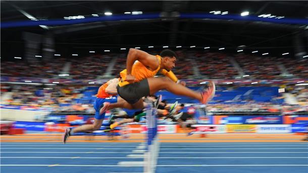 Hochspringer Potye im EM-Finale - Hürdensprinter Mordi raus Gregory Minoue (vorne) sicherte sich im Gegensatz zu Landsmann Manuel Mordi über die 60 Meter Hürden das Halbfinalticket.