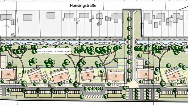 Hansings Gärten soll jetzt aus locker angeordneten Einzelgebäuden bestehen. Neu sind auch die Wendekreise hinter den Bauten.