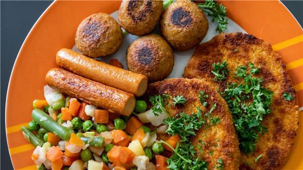 Hier ist alles ohne Fleisch.