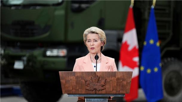 „Ihr habt die Bedeutung der Vorgänge in der Ukraine vor vielen anderen verstanden, inklusive vieler Europäer“, sagt EU-Kommissionspräsidentin Ursula von der Leyen bei einem Besuch in Kanada.