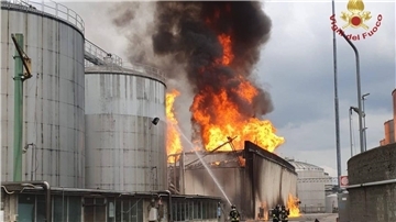 In einer Brennerei in der italienischen Stadt Faenza in der Region Emilia-Romagna ist ein Großbrand ausgebrochen.