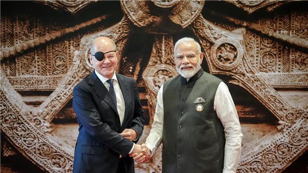 Indiens Premier: Afrikanische Union wird Mitglied der G20 Indiens Premierminister Narendra Modi empfängt Bundeskanzler Olaf Scholz in Neu Delhi.