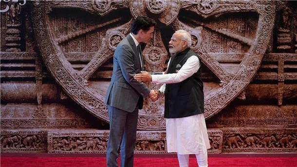 Trudeau beschuldigt Indien des Mordes an Staatsbürger Indiens Premierminister Narendra Modi (r) begrüßt seinen kanadischen Amtskollegen Justin Trudeau anlässlich des G20-Gipfels in Neu Delhi.