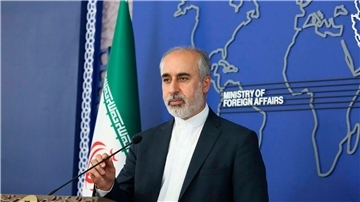 Irans Außenamtssprecher Nasser Kanaani bei einer Pressekonferenz in Teheran.