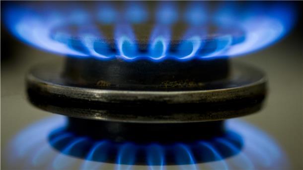 Eine Gasflamme auf dem Herd.