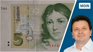 5-Mark-Bankbote mit Bild von Bettina von Arnim und Autor Ismail Kul. 