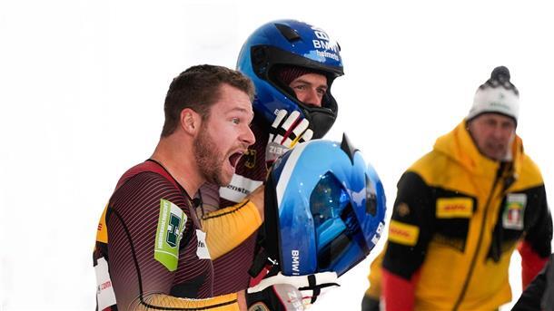 Johannes Lochner (r) unterlag Francesco Friedrich im Zweierbob nur um drei Hundertstel bei der WM in Lake Placid. 