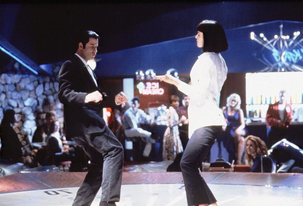 Bestes Filmjahr 1994? Kultfilme wie „Pulp Fiction“ werden 30 John Travolta als Vincent und Uma Thurman als Mia im Gangsterfilm „Pulp Fiction“ von Tarantino.