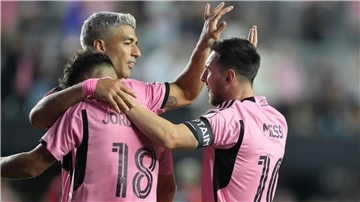 Jordi Alba, Luis Suarez und Lionel Messi (von links) gehörten zu den Matchwinnern für Inter Miami im ersten Playoff-Spiel gegen Atlanta United.