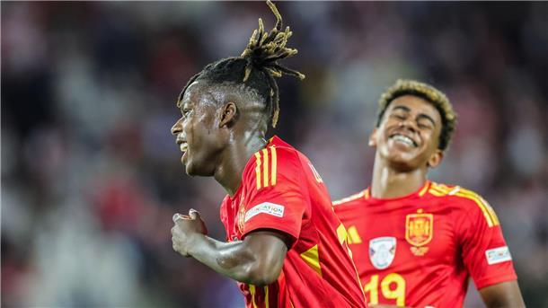 „Wusiala“ oder „Wamal“ - das Kräftemessen der Jungstars Jung und trotzdem spanische Leistungsträger: Nico Williams (l.) und Lamine Yamal.