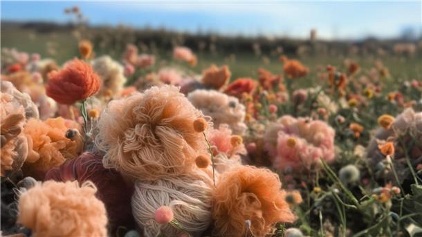 Hauch Pfirsichflaum: Ist „Peach Fuzz“ die Farbe des Jahres? KI-generierte Wollblumen in der Farbe des Jahres 2024. Dieser Pfirsichton soll die angesagte Farbe des Jahres 2024 sein.