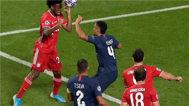 Kingsley Coman (l) köpft im Champions-League-Finale 2020 das Siegtor.