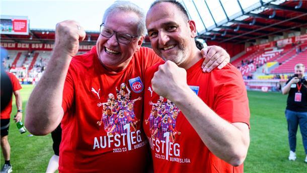 Heidenheimer Europa-Vorfreude: „Das ist etwas Historisches“ Köpfe des Heidenheimer Erfolgs: Holger Sanwald (l) und Frank Schmidt.