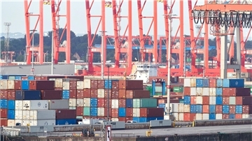 Kräne und Container im Hamburger Hafen.