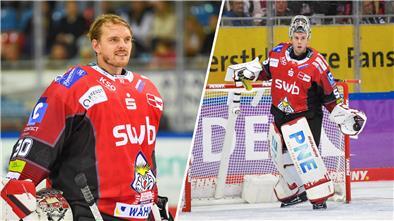 Kristers Gudlevskis (links) und Maximilian Franzreb sind statistisch gesehen die beiden besten Torhüter der DEL. Für die Fischtown Pinguins ist das ein Luxusproblem.