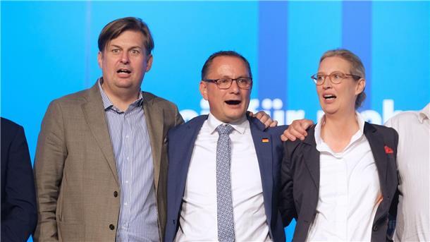 AfD-Programm: Einigkeit zwischen Europas Rechtsparteien? Maximilian Krah, Tino Chrupalla und Alice Weidel von der AfD.