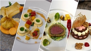 Menükreationen aus zwei Wettbewerben: Die Vorspeise aus Roter Linse, Datteln und Garnele (von links) hat Lotte Lutter beim Landeswettbewerb gekocht. Mit Blumenkohl-Panna cotta, Rehrücken und Mascarpone-Törtchen überzeugte sie bei den Deutschen Jugendmeisterschaften. 
