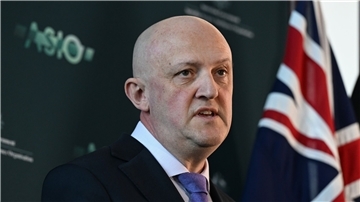 Mike Burgess, Generaldirektor der Australian Security Intelligence Organisation ASIO, bei einer Pressekonferenz in Canberra.